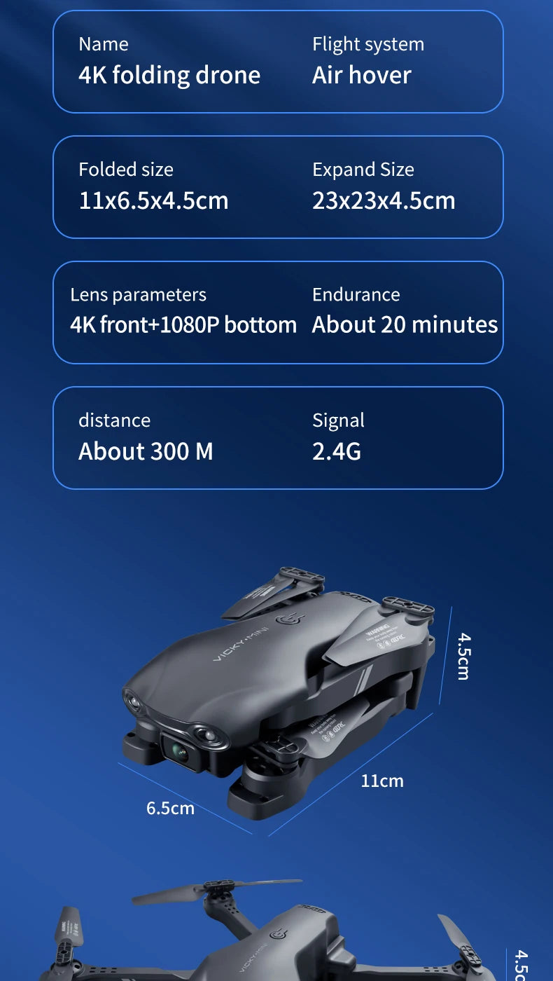 NEW V13 Mini Drone 4K HD Professional With 1080P Dual Camera 2.4G WIFi FPV Dron Foldable RC Quadcopter Gift Toy
