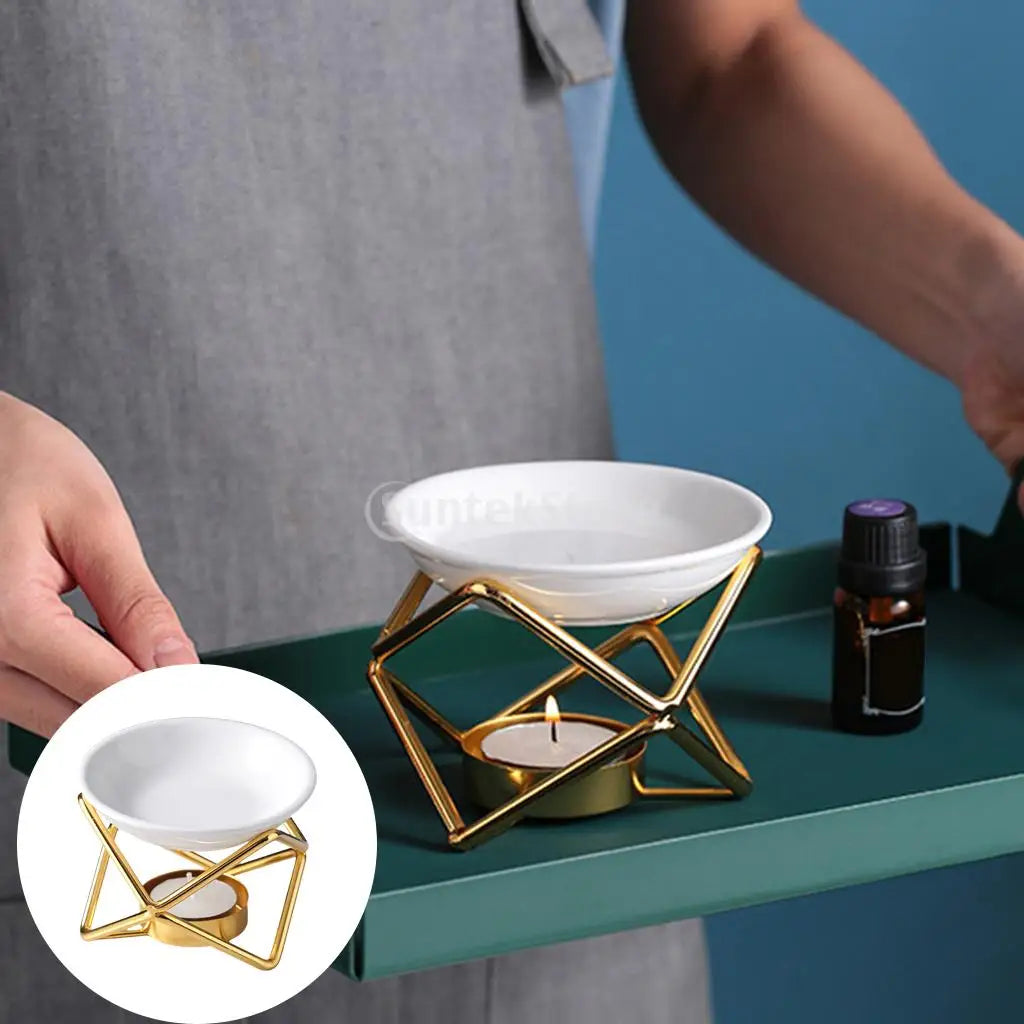 Metal Oil Burner Wax Melt Ceramic Candle Holder Aroma Oil Warmer Spa Yoga Room Meditation Home Decoration Essential Oil Burner
