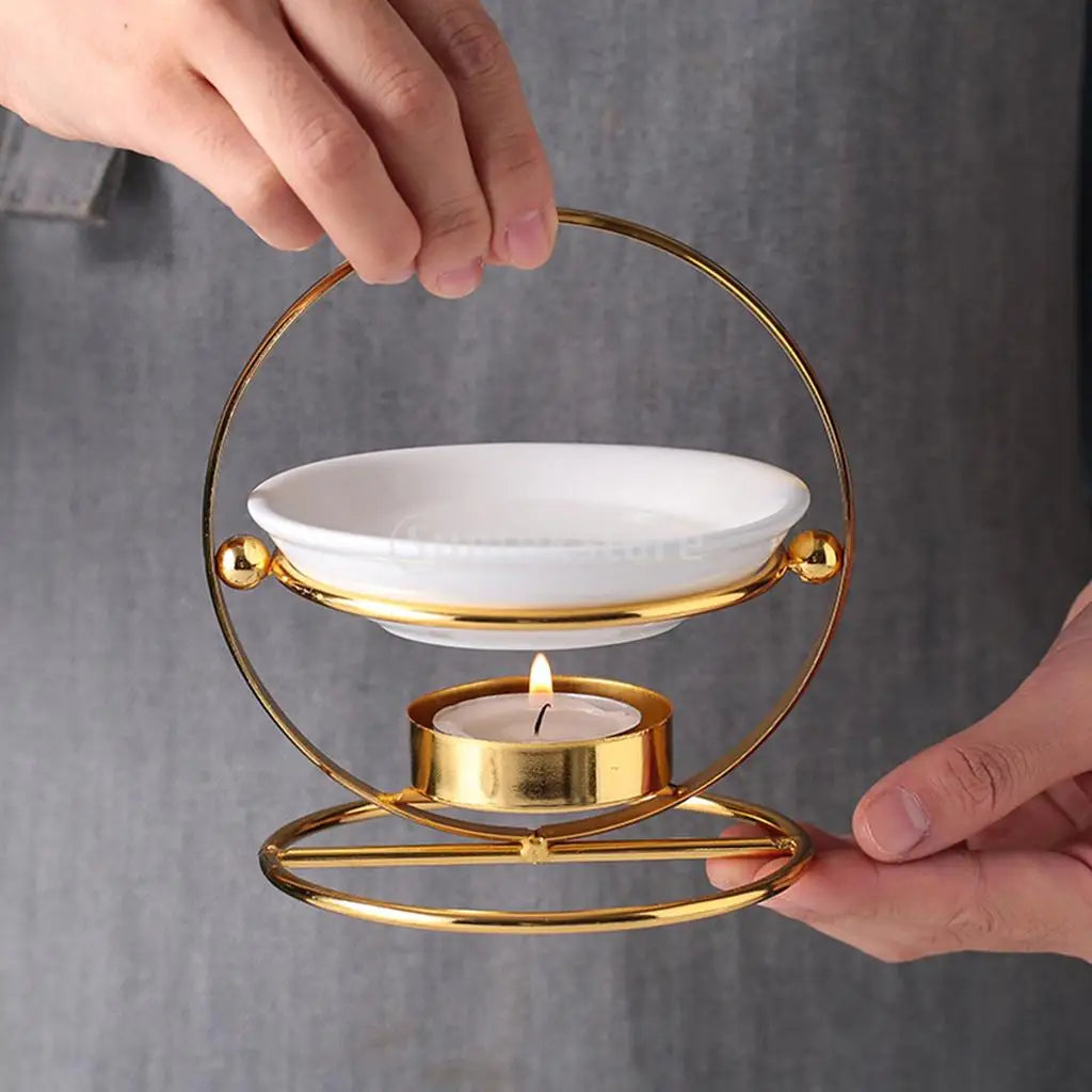 Metal Oil Burner Wax Melt Ceramic Candle Holder Aroma Oil Warmer Spa Yoga Room Meditation Home Decoration Essential Oil Burner