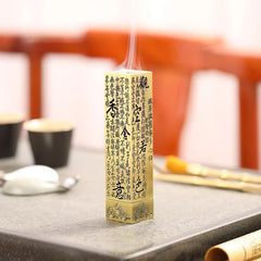 1pc Retro Incense Burner Vertical Zen Buddha Heart Sutra Pillar Vintage Metal Incense Holder Home Office Decoration
