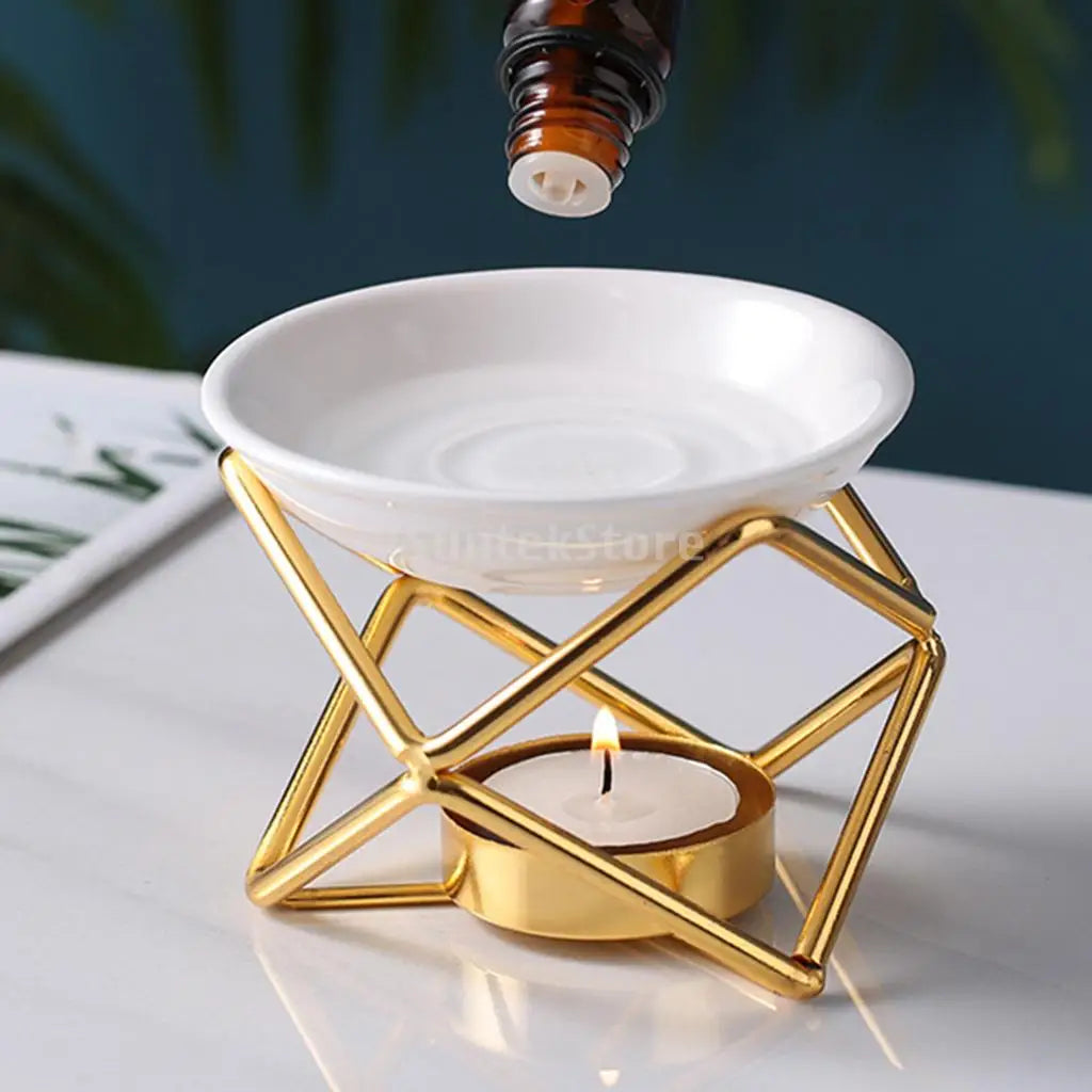 Metal Oil Burner Wax Melt Ceramic Candle Holder Aroma Oil Warmer Spa Yoga Room Meditation Home Decoration Essential Oil Burner