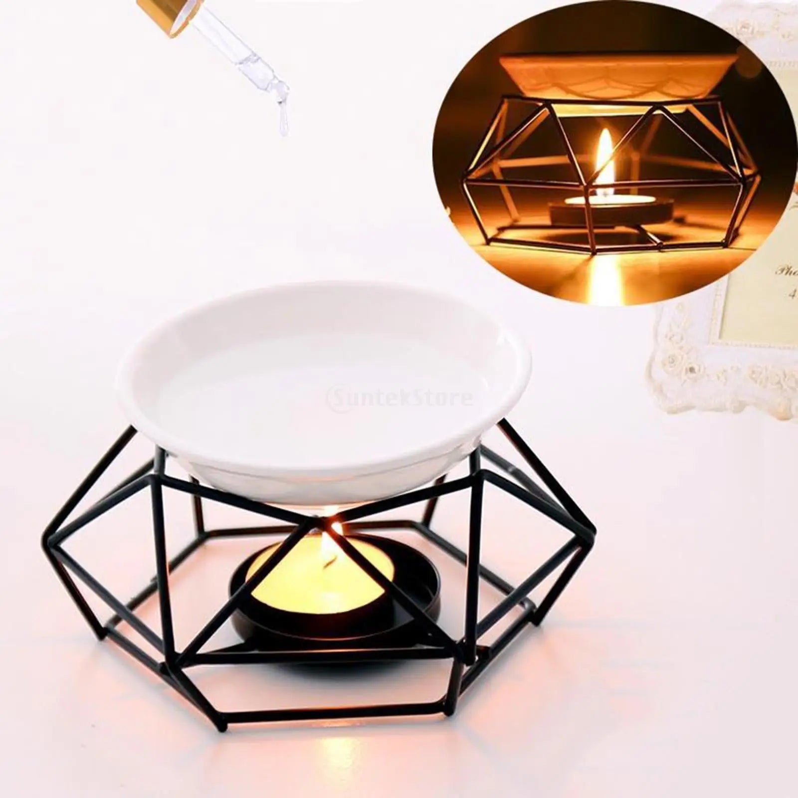 Metal Oil Burner Wax Melt Ceramic Candle Holder Aroma Oil Warmer Spa Yoga Room Meditation Home Decoration Essential Oil Burner