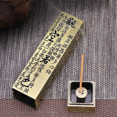 1pc Retro Incense Burner Vertical Zen Buddha Heart Sutra Pillar Vintage Metal Incense Holder Home Office Decoration