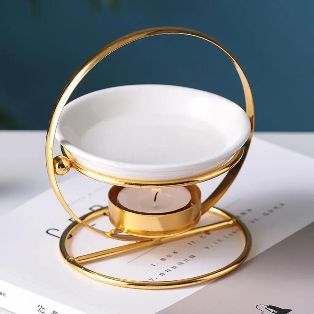 Metal Oil Burner Wax Melt Ceramic Candle Holder Aroma Oil Warmer Spa Yoga Room Meditation Home Decoration Essential Oil Burner