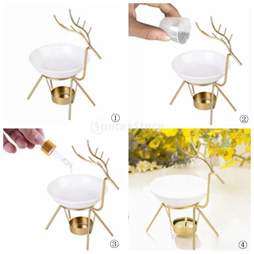 Metal Oil Burner Wax Melt Ceramic Candle Holder Aroma Oil Warmer Spa Yoga Room Meditation Home Decoration Essential Oil Burner