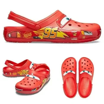 Disney Cartoon Anime Aoger Lightning Mcqueen Crocs Outdoor Slippers Car Waterproof Anti Slip BeachShoes Casual Garden Slippers