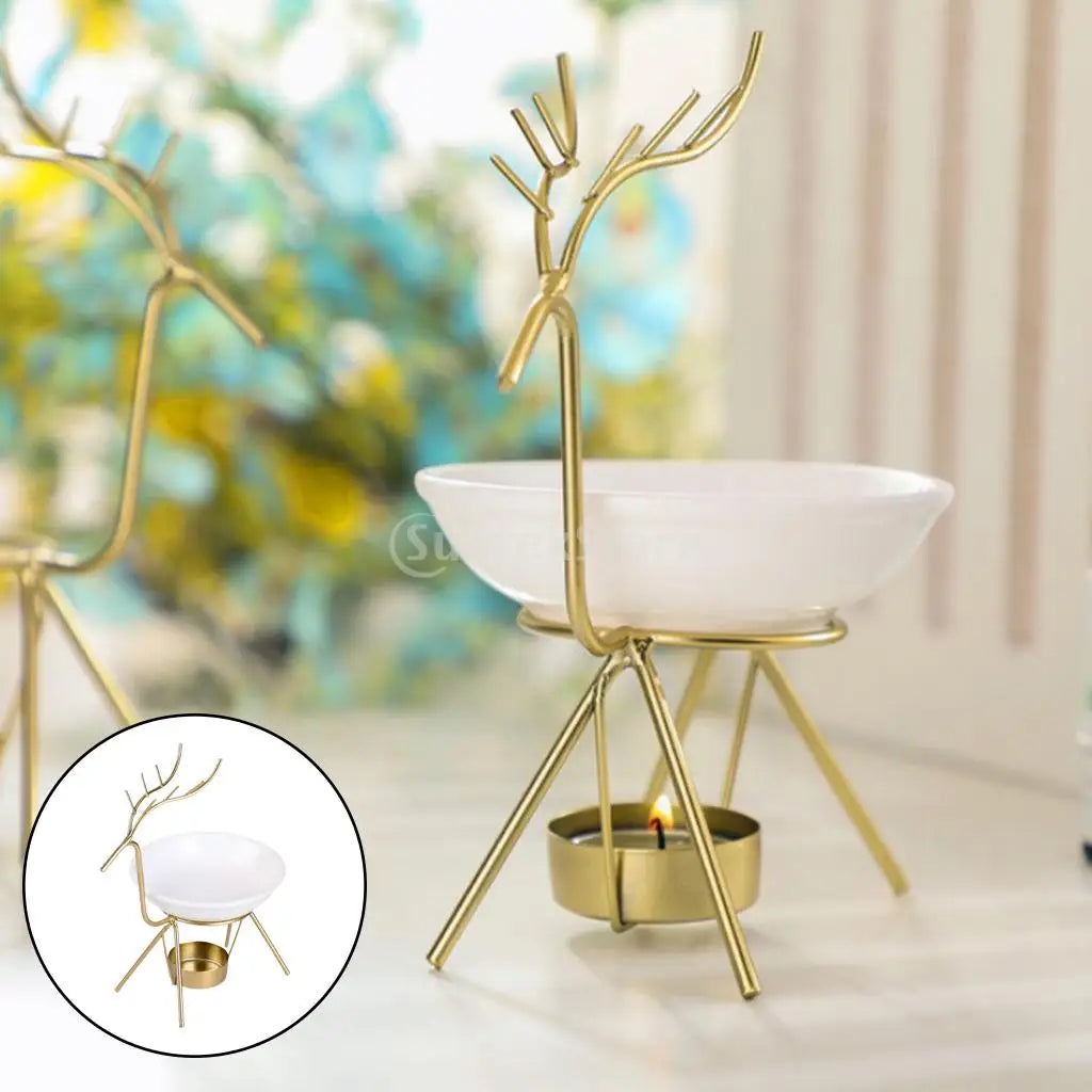 Metal Oil Burner Wax Melt Ceramic Candle Holder Aroma Oil Warmer Spa Yoga Room Meditation Home Decoration Essential Oil Burner