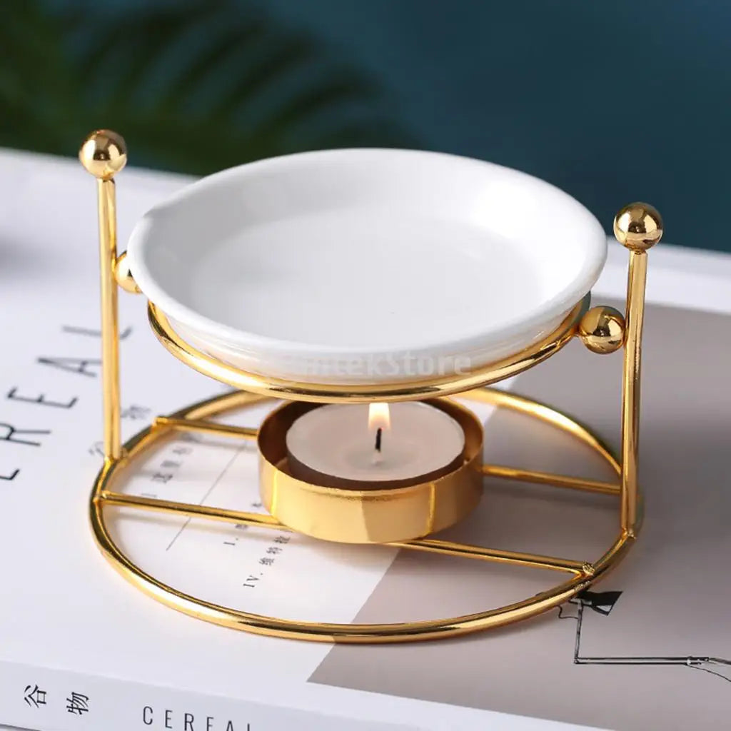 Metal Oil Burner Wax Melt Ceramic Candle Holder Aroma Oil Warmer Spa Yoga Room Meditation Home Decoration Essential Oil Burner