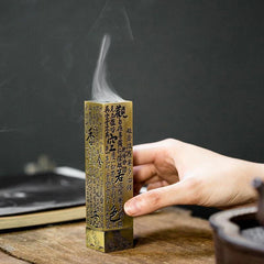 1pc Retro Incense Burner Vertical Zen Buddha Heart Sutra Pillar Vintage Metal Incense Holder Home Office Decoration